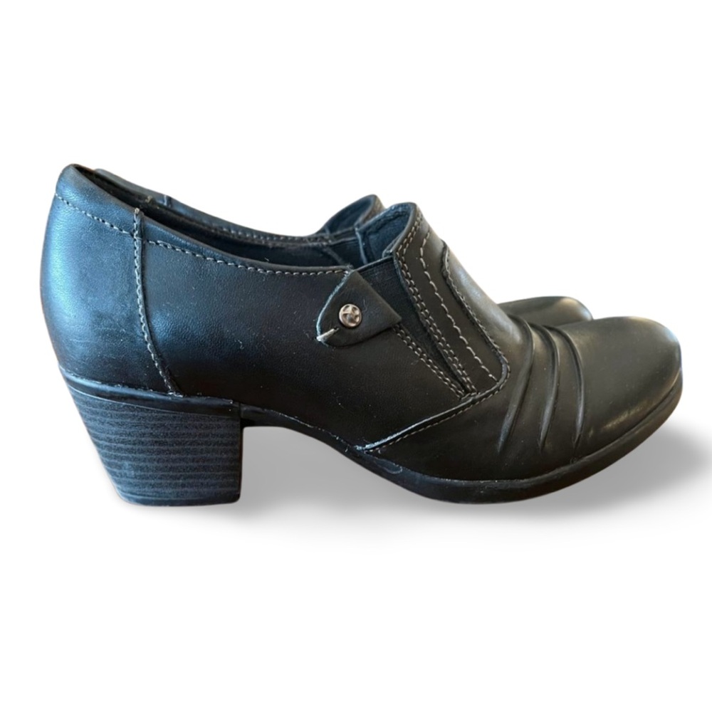 Earth Origins Black Leather Comfort Heels Size 9 Low Heel Slip On